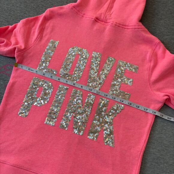 Victoria’s Secret PINK Hot Pink Sequin Bling Full Zip Hoodie Holographic - Small - Picture 9 of 13